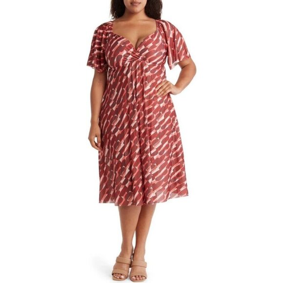 ASOS Design Curve Pleated Twist Back Cap Sleeve Midi Dress Abstract Print 20 NWT - Picture 5 of 16